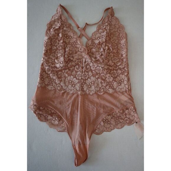 HAH - Hot as Hell Women's Sz Large Copper Rose Lace Smarty Pants Thong Bodysuit - Picture 1 of 6